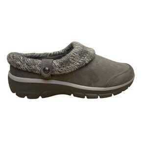 Skechers Women’s Gray Faux Suede Memory Foam Slip-On Wide Fit Clogs Size 8.5